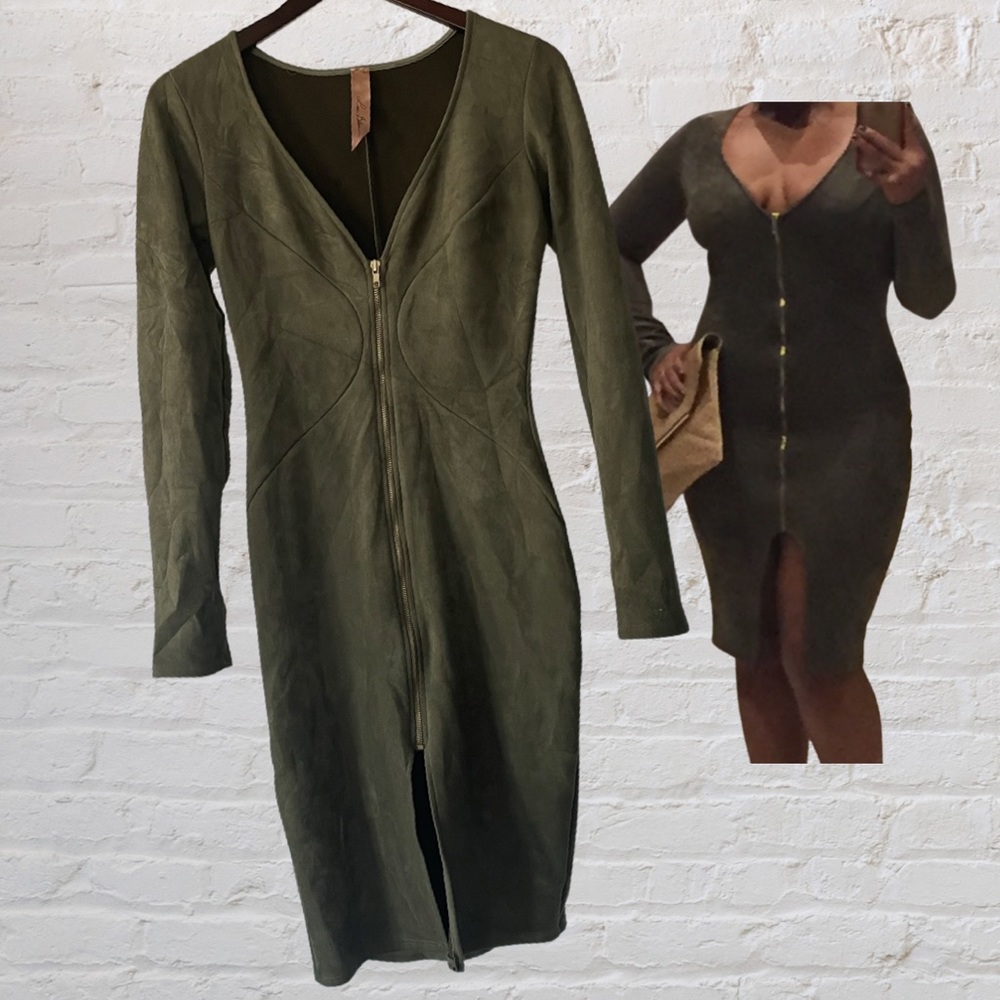 Curve Hugging Faux-Suede Dress